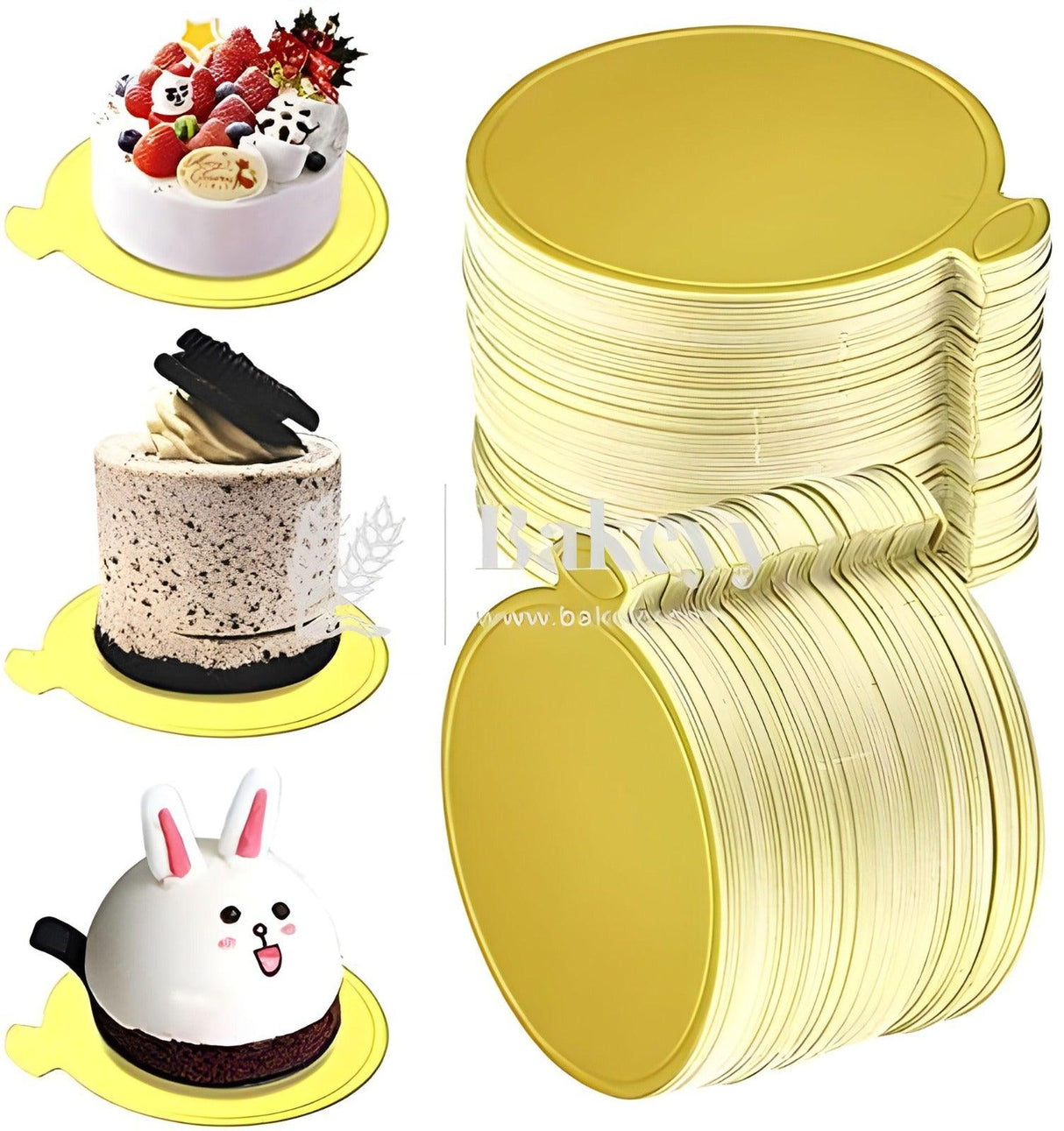 Round Pastry Base Mousse Cake Boards Gold (24 pcs) - Bakeyy.com - India - Round Pastry Base Mousse Cake Boards Gold (24 pcs) - Default Title