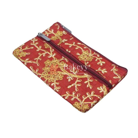 Fancy Double Zip Purse Return Gifts For Ladies | Gold With Maroon Color - Bakeyy.com - India - Fancy Double Zip Purse Return Gifts For Ladies | Gold With Maroon Color - Default Title