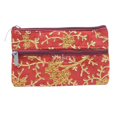 Fancy Double Zip Purse Return Gifts For Ladies | Gold With Maroon Color - Bakeyy.com - India - Fancy Double Zip Purse Return Gifts For Ladies | Gold With Maroon Color - Default Title