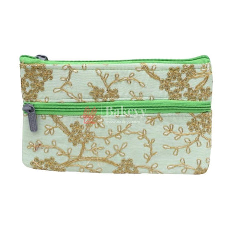 Fancy Double Zip Purse Return Gifts For Ladies | Gold With Pista Green Color - Bakeyy.com - India - Fancy Double Zip Purse Return Gifts For Ladies | Gold With Pista Green Color - Default Title