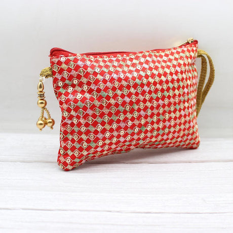 Fancy Single Zip Purse Return Gifts For Ladies | Gold with Red Color - Bakeyy.com - India - Fancy Single Zip Purse Return Gifts For Ladies | Gold with Red Color - Default Title