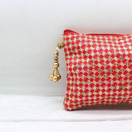 Fancy Single Zip Purse Return Gifts For Ladies | Gold with Red Color - Bakeyy.com - India - Fancy Single Zip Purse Return Gifts For Ladies | Gold with Red Color - Default Title