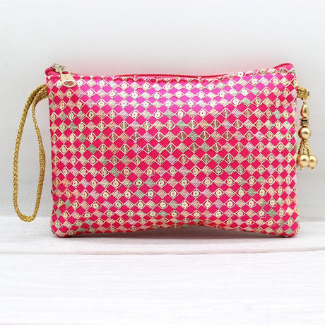 Fancy Single Zip Purse Return Gifts For Ladies | Gold with Rose Pink Color - Bakeyy.com - India - Fancy Single Zip Purse Return Gifts For Ladies | Gold with Rose Pink Color - Default Title