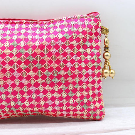 Fancy Single Zip Purse Return Gifts For Ladies | Gold with Rose Pink Color - Bakeyy.com - India - Fancy Single Zip Purse Return Gifts For Ladies | Gold with Rose Pink Color - Default Title