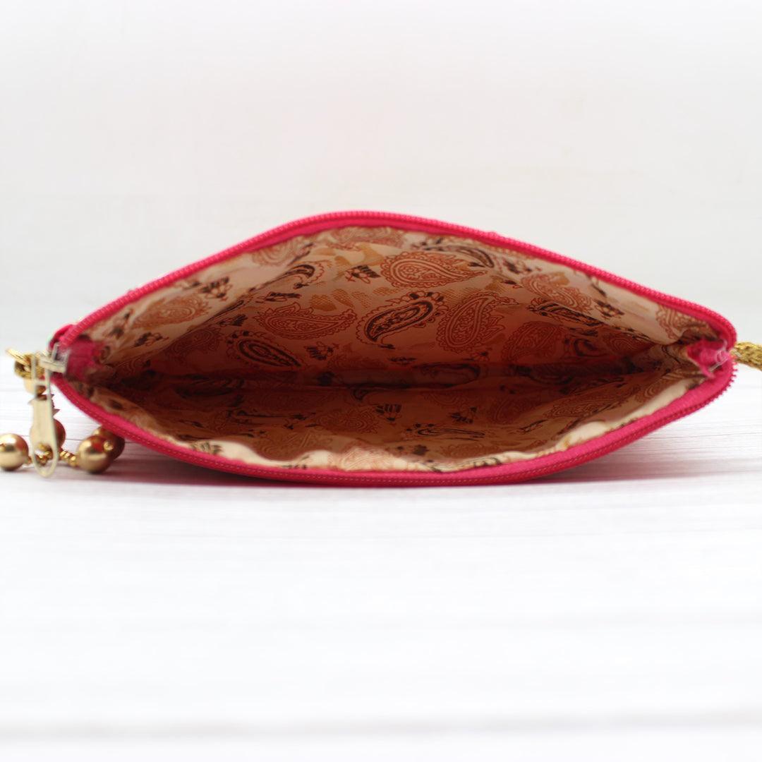 Fancy Single Zip Purse Return Gifts For Ladies Gold with Rose Pink Color