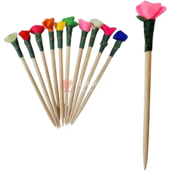 Fancy Toothpicks | Chocolate Toothpicks | With Flower in Top | Pack Of 70 - Bakeyy.com
