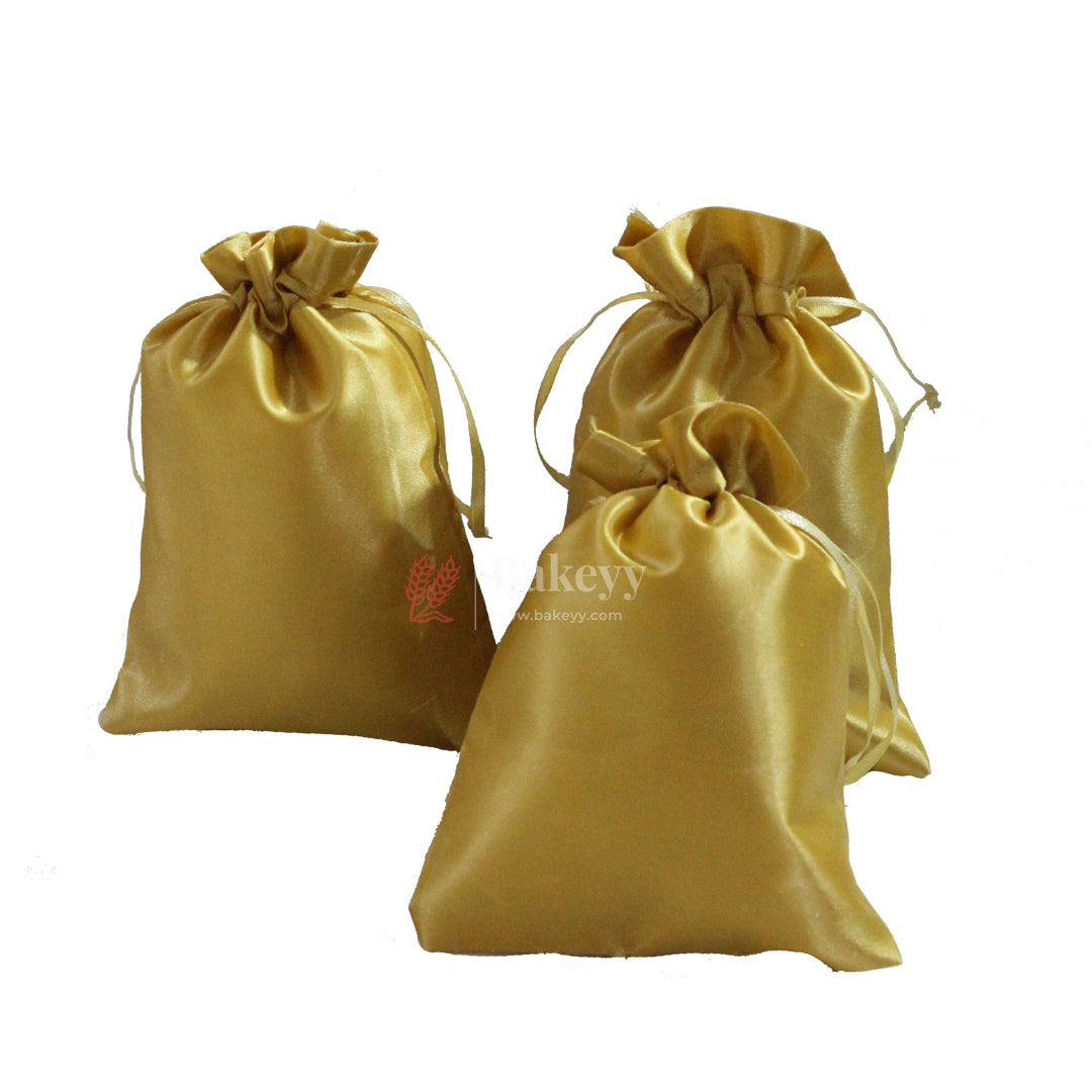 10x14 cm | Satin Potli Bags| Gold Colour | Elegant Drawstring Pouches| for Gifting and Storage|