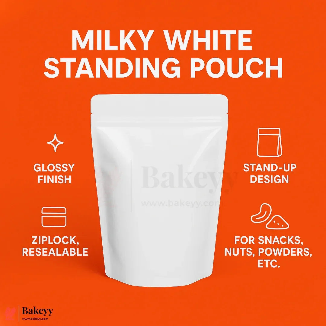 1 Kg | 17x26CM | Zip Lock Pouch | Milky White Pouch Without Window | Standing Pouch | 110 GSM | Pack of 100