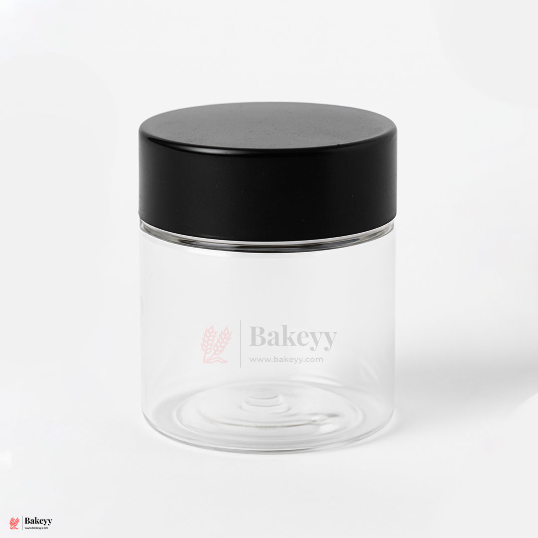 63mm-250ml Airtight Cookie Jar – Clear Plastic Storage Container with Black Lid | Ideal for Cookies, Nuts & Snacks | Pack Of 10