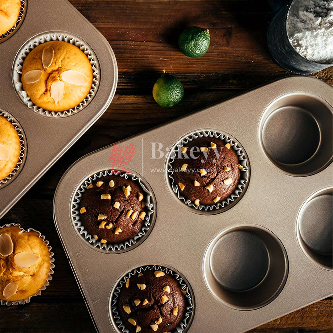 6 Slot Tray Cup Muffin Pan Tins Mould | Baking Cupcake | Non-Stick Mould | Reusable Tray Pan Mould | Non-Stick (Chrome Gold)