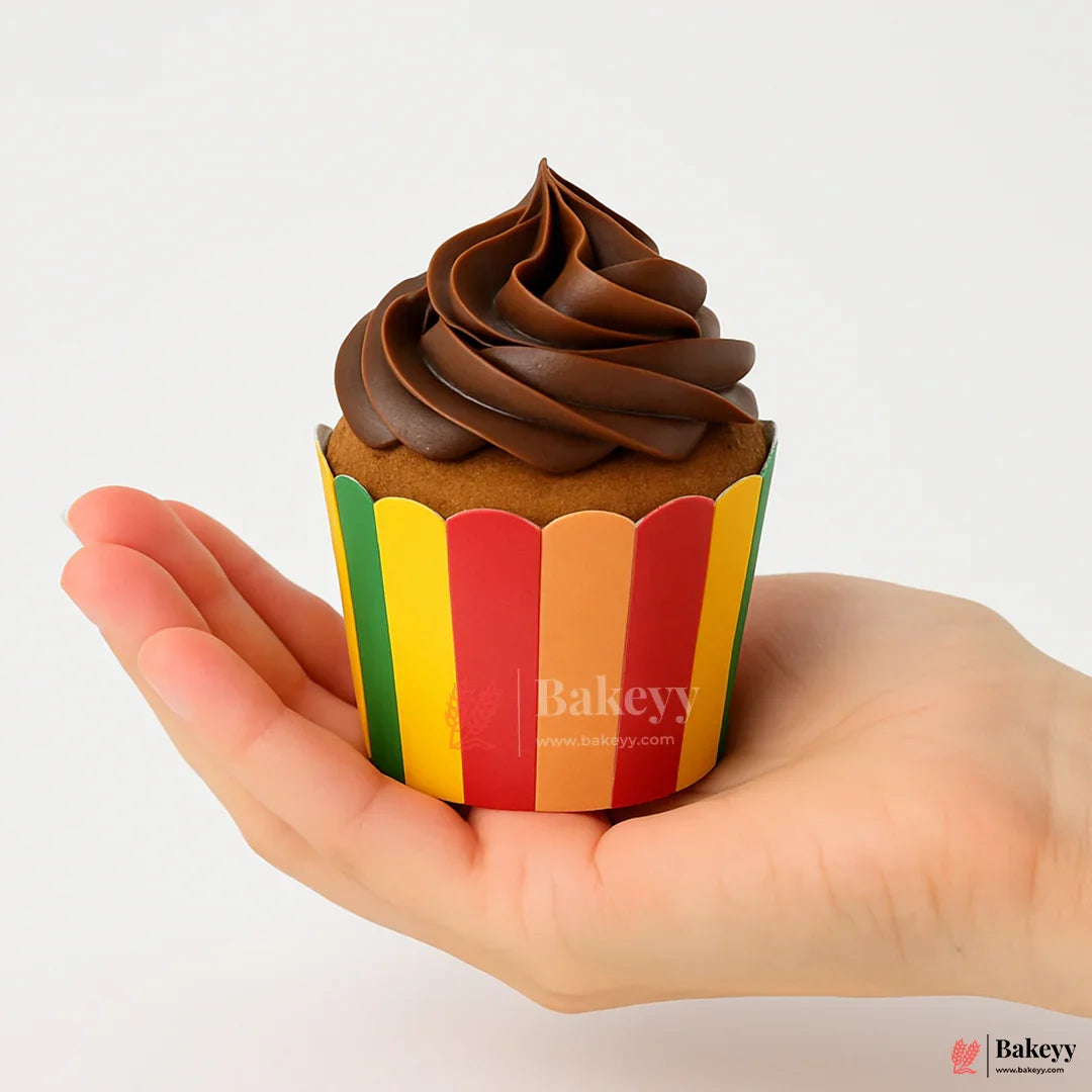 5cm | Rainbow  Design Striped Scallop-Edge Baking Cups – Premium Paper Muffin Cup Liners |Pack Of 50