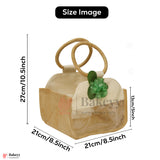 21x21x27 CM | Beige & Cream 4 Jar Jute Gift Bag with Transparent Window & Floral Accent – Eco-Friendly Gifting Hamper Bag Pack Of 1