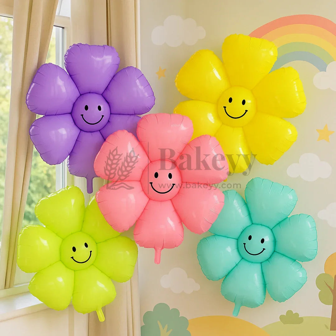 Happy Flower Foil Balloon | Smiling Daisy Balloon | Event & Celebration Decoration - Bakeyy.com - India - Happy Flower Foil Balloon | Smiling Daisy Balloon | Event & Celebration Decoration - Teal