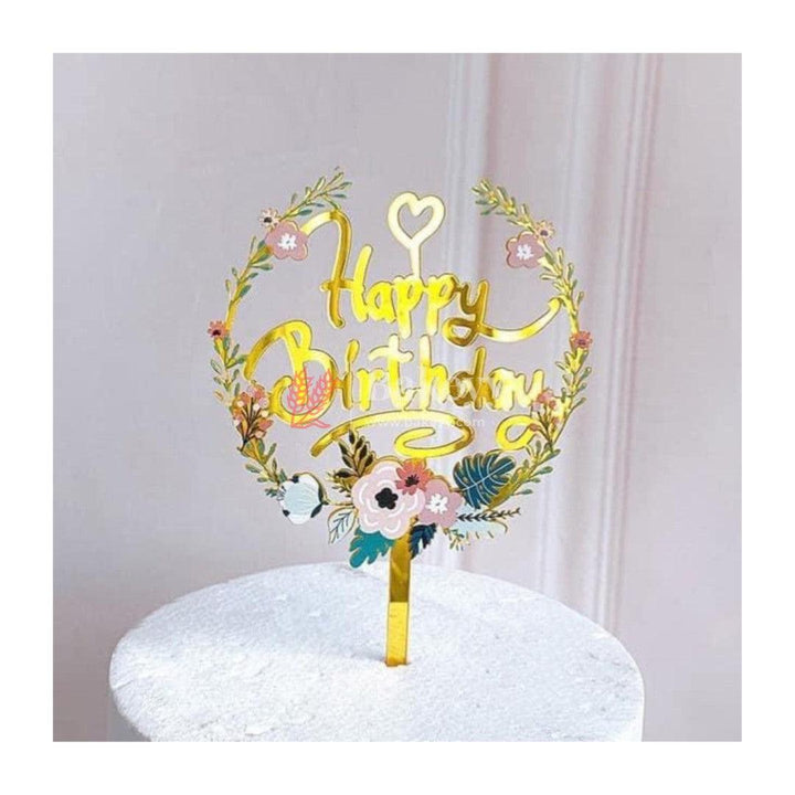 Flower Happy Birthday Cake Topper - Bakeyy.com