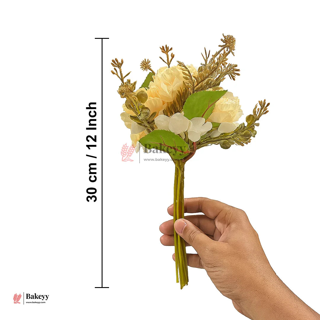 Artificial Flower 30cm | Cream Peach Artificial Flower Bunch – 4 Stem Mini Bouquet