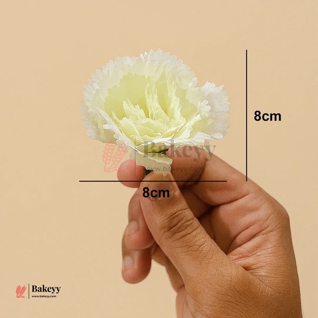 8cm Lorvox Carnation White Flower  | With Out Stem| Pack of 10