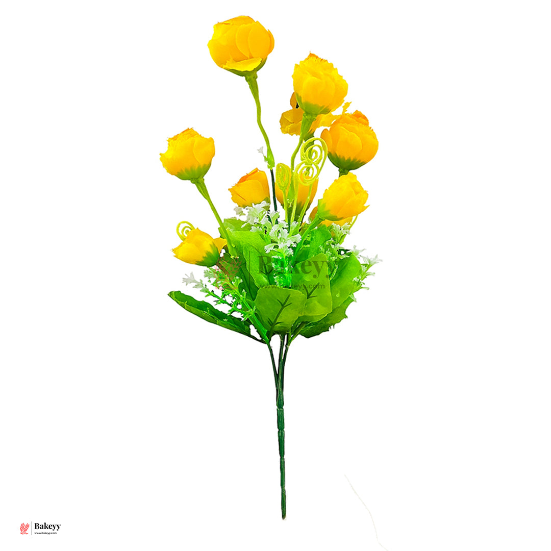 Artificial Yellow Rose  Bouquet – 35cm | Artificial Rose Bud Bunch – 10 Heads