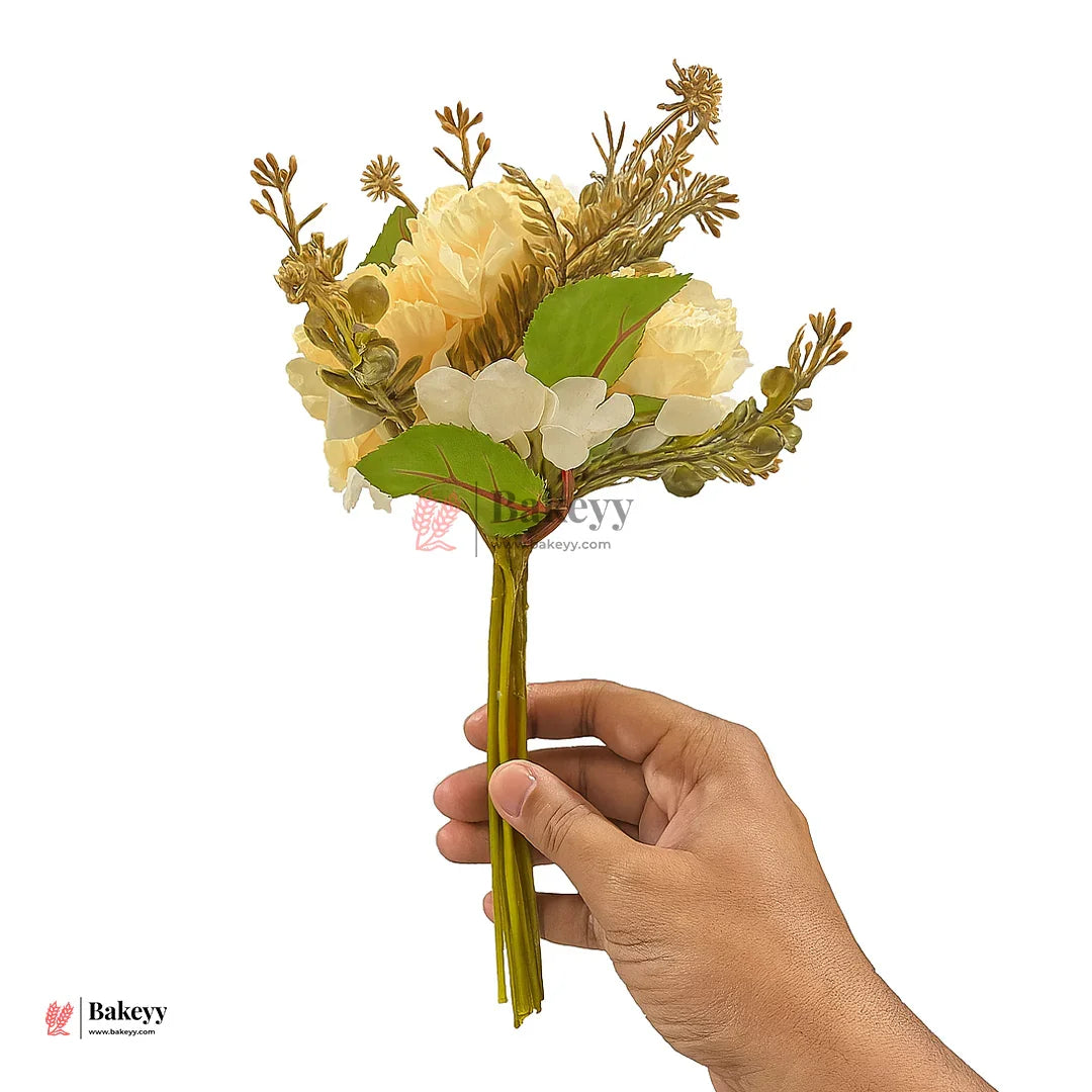 Artificial Flower 30cm | Cream Peach Artificial Flower Bunch – 4 Stem Mini Bouquet
