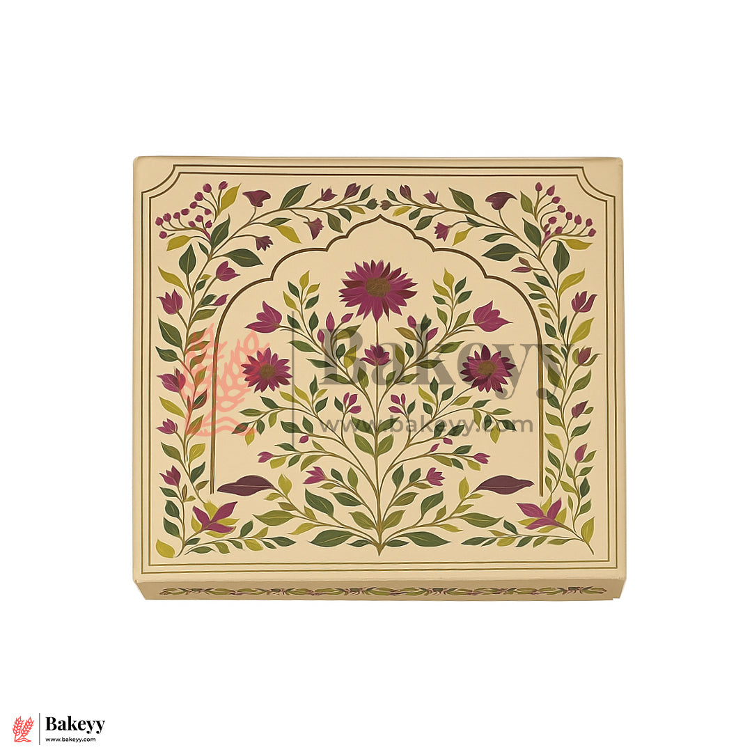 8x8x1.5 inch | Elegant Floral Squire 16 Cavity Gift Sweet Box| Pink & Gold Accents 1 Piece