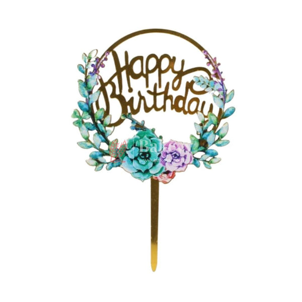 Flowes Happy Birthday Cake Topper - Bakeyy.com