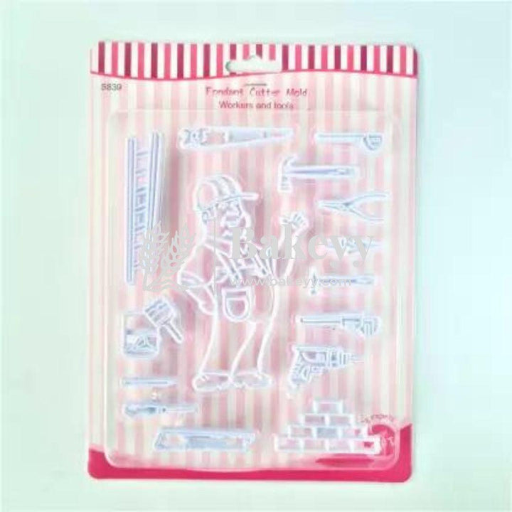 Fondant Mold Workers And Tools plastic cutter set. Patch work Pastry Cutter | Pack Of 15 - Bakeyy.com