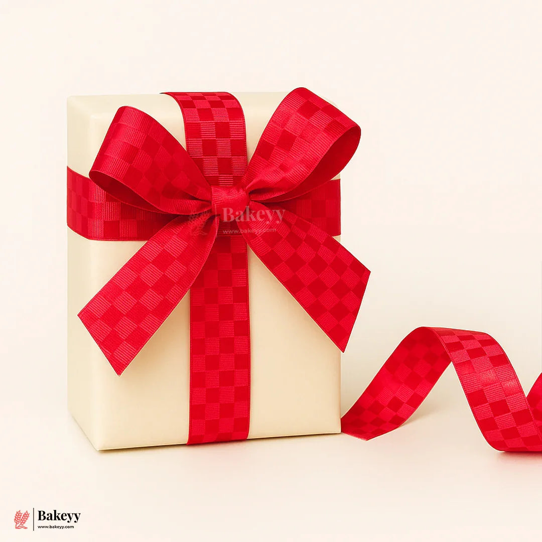 2cm |18 Mtr Premium Red Checkered Satin Ribbon Roll – Elegant Finish for Gift Wrapping & Crafts| 1 Roll