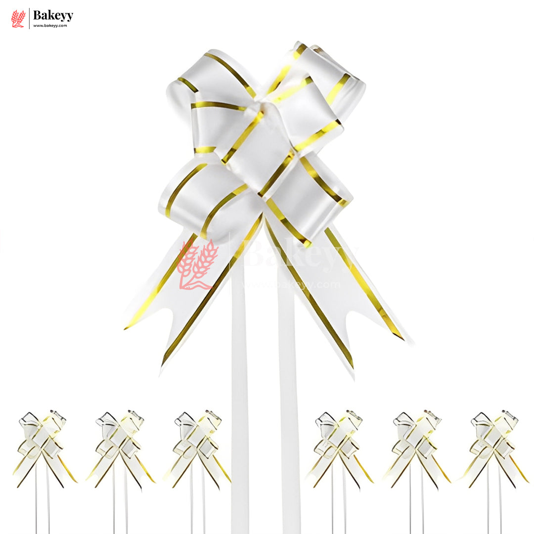 Premium White Pull Up Ribbon for Gift Wrapping – Glossy Finish with Golden Edge (Pack of 10) - Bakeyy.com - India - Premium White Pull Up Ribbon for Gift Wrapping – Glossy Finish with Golden Edge (Pack of 10) - 18.5cm