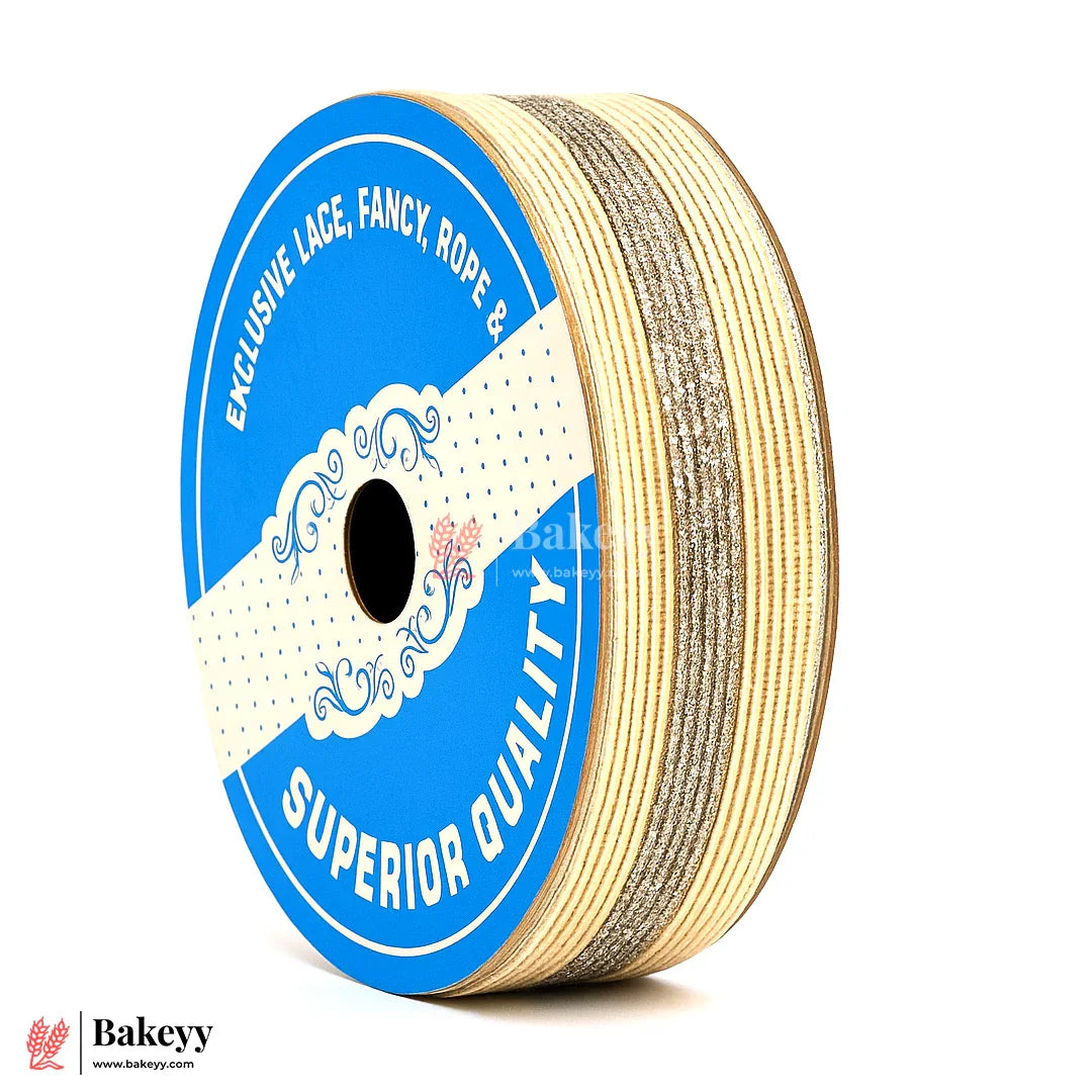 1.5cm Elastic White Net Ribbon with Silver Glitter Center | 9 Mtrs | Stretchable Decorative Craft Ribbon Roll for Gift Wrapping, Bouquets