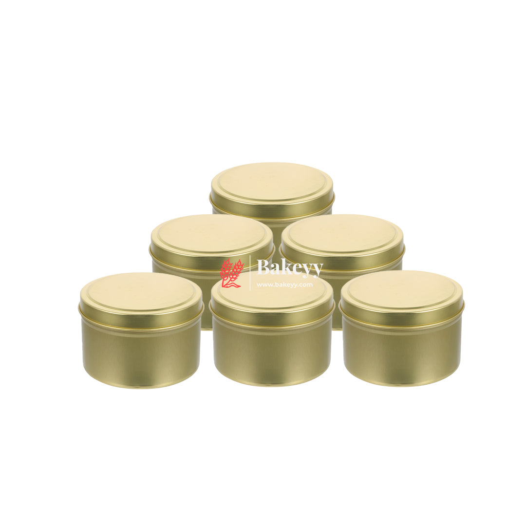 Gold Round Metal Candle Tin with Lid - Elegant Candle Storage and Display |Pack Of 4|