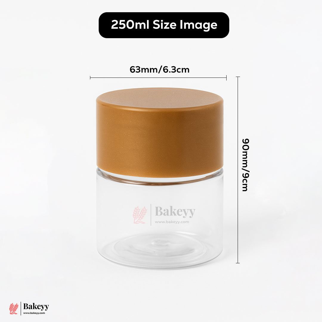 63mm-250ml Airtight Cookie Jar – Clear Plastic Storage Container With Brown Lid| Ideal for Cookies, Nuts & Snacks | Pack Of 10
