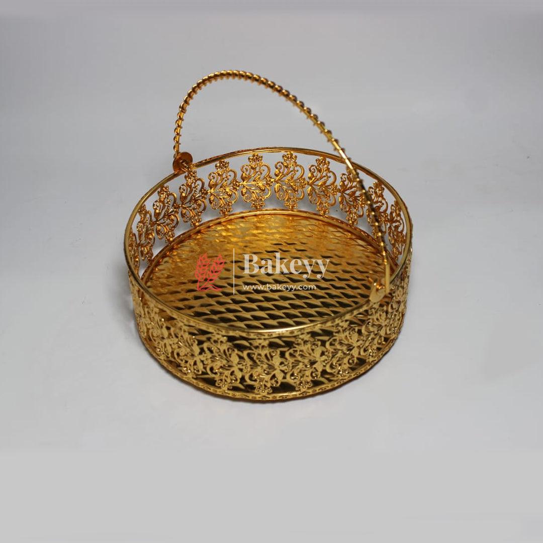 8 inch Royal Gold Metal Basket  | Elegant Serving & Gifting Accessory |  Gift Baskets For Dry Fruits ,Gift Hampers, Return Gift for wedding, Anniversary, Birthday, house warming