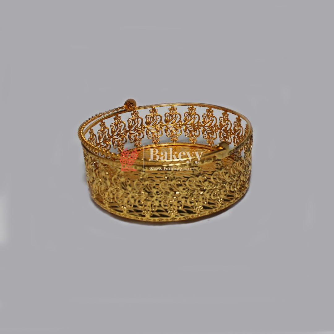 8 inch Royal Gold Metal Basket  | Elegant Serving & Gifting Accessory |  Gift Baskets For Dry Fruits ,Gift Hampers, Return Gift for wedding, Anniversary, Birthday, house warming