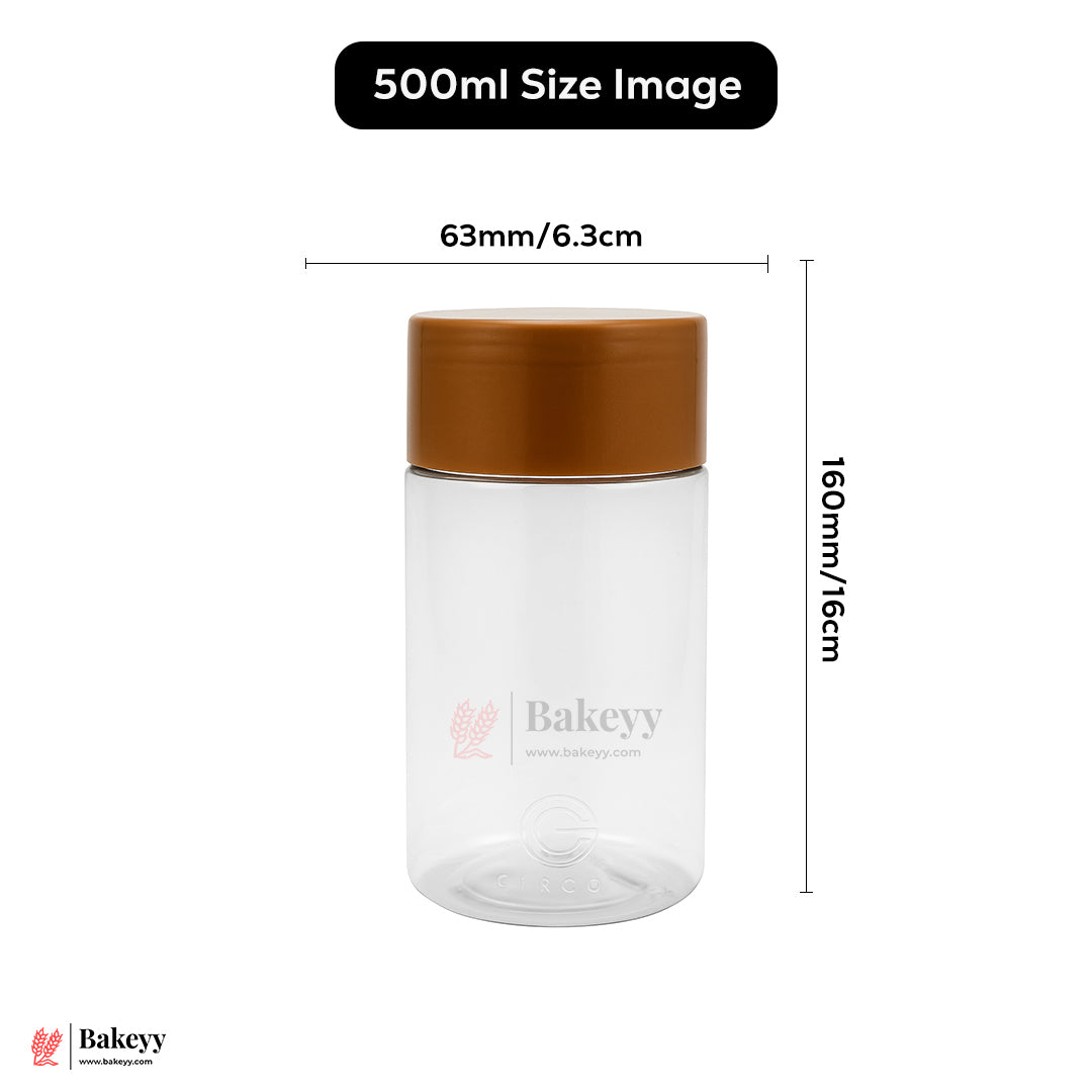 63mm-500ml Airtight Cookie Jar – Clear Plastic Storage Container  With Brown Lid| Ideal for Cookies, Nuts & Snacks | Pack Of 10