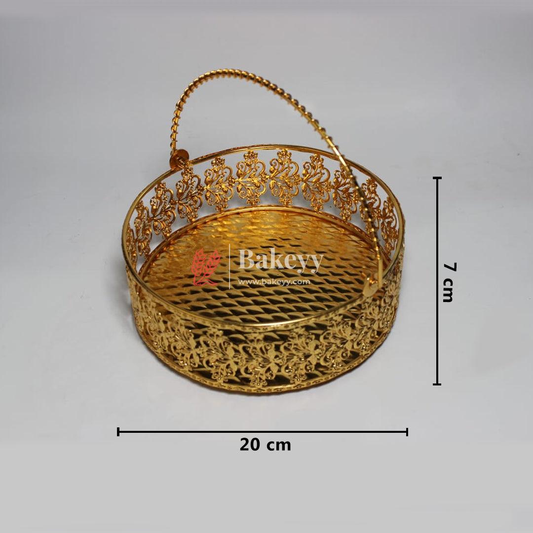 8 inch Royal Gold Metal Basket  | Elegant Serving & Gifting Accessory |  Gift Baskets For Dry Fruits ,Gift Hampers, Return Gift for wedding, Anniversary, Birthday, house warming