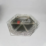 10 inch| Luxurious Hexagonal Metal Serving Tray with Elegant Floral Design | Luxurious Silver-Plated Metal Dry Fruit Tray