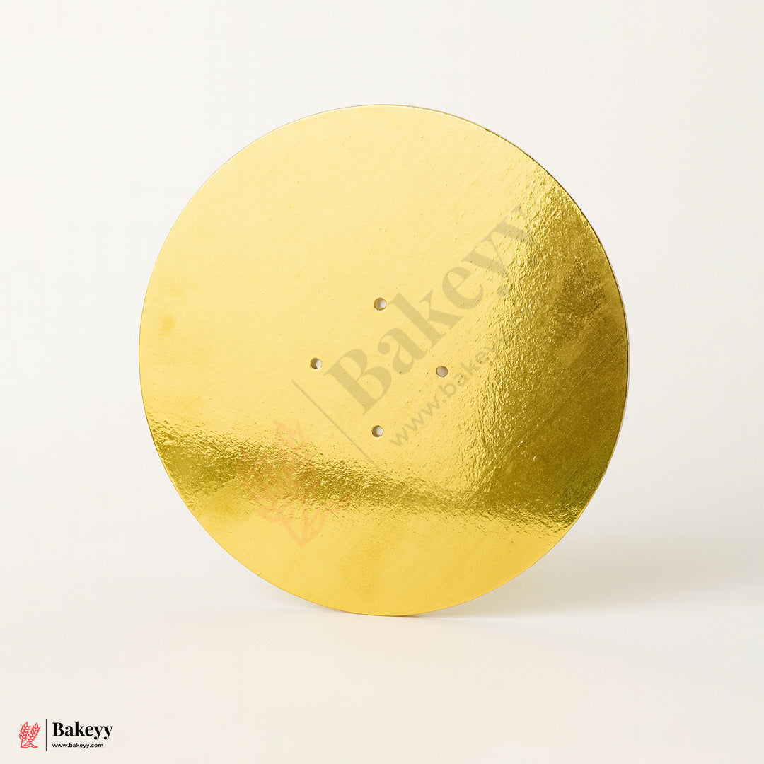 8 Inch Round Gold Cake Base Board with Holes – Strong & Sturdy| Pack Of 25