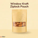 1 Kg | 18x26x4CM | Kraft Zip Lock Pouch |Window Brown Zip lock Pouch | Standing Pouch | Pack of 100