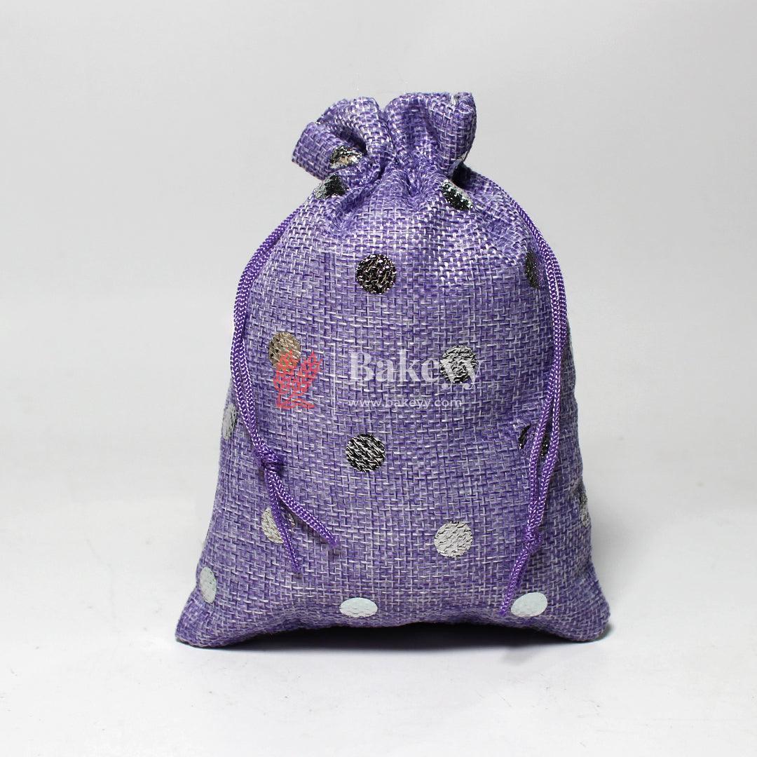 Purple With Silver Dots Premium Colour Jute Potli Bags | Pack Of 10