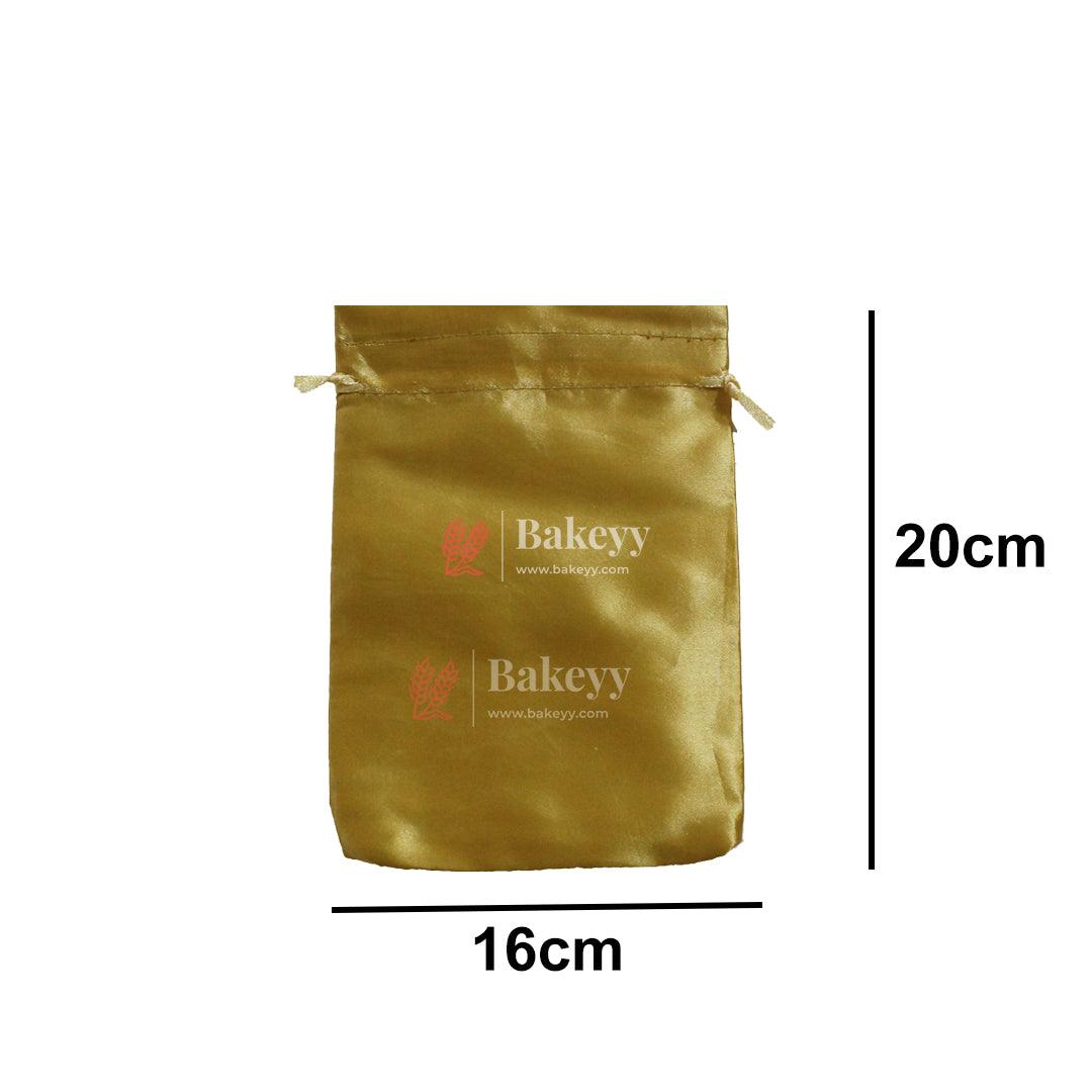 16x20 cm | Satin Potli Bags| Gold Colour | Elegant Drawstring Pouches| for Gifting and Storage| - Bakeyy.com - India - 16x20 cm | Satin Potli Bags| Gold Colour | Elegant Drawstring Pouches| for Gifting and Storage| - Pack of 25