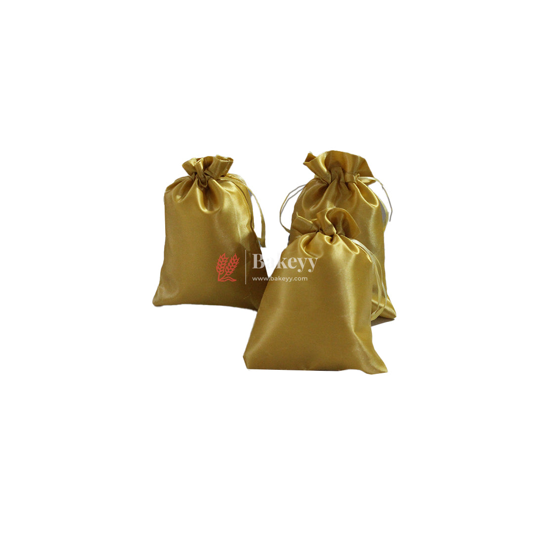 13x18 cm | Satin Potli Bags| Gold Colour | Elegant Drawstring Pouches| for Gifting and Storage|