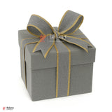 343 | Elastic Grey Ribbon with Gold Borders – 3cm | 18 Meter Roll