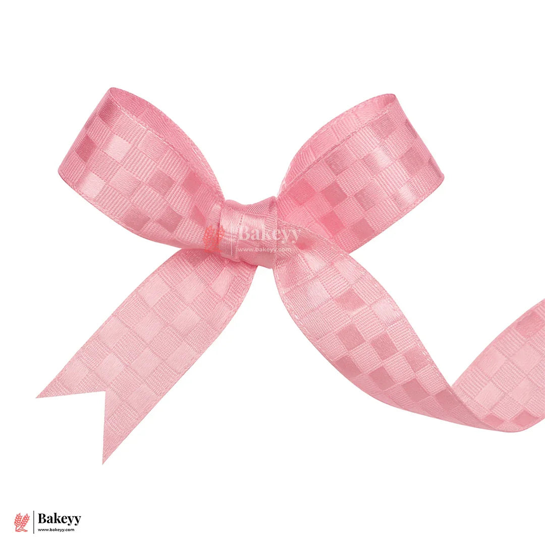 2cm |18 Mtr Elegant Pink Checkered Satin Ribbon Roll – Premium Quality for Gift Wrapping & Crafts