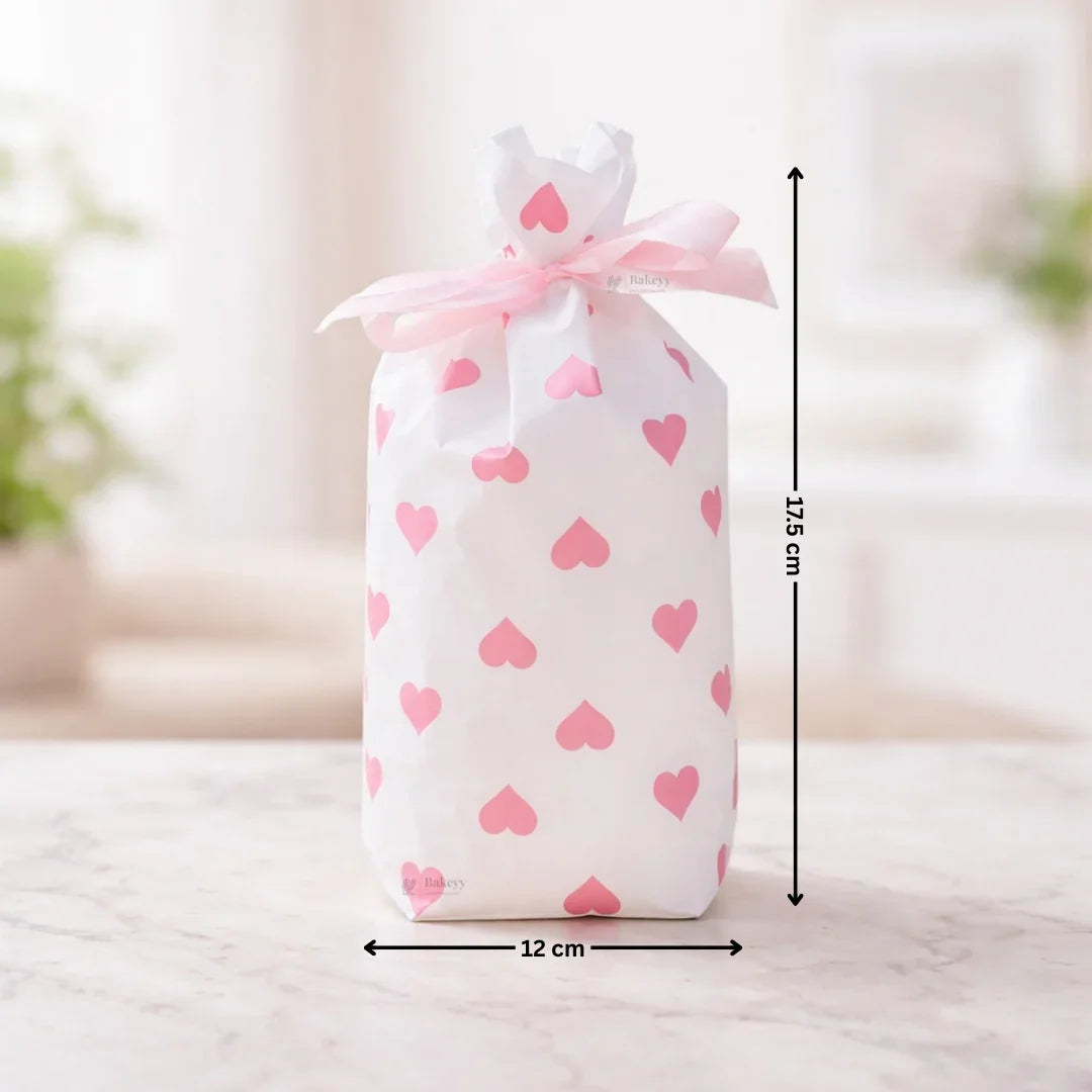 Pink Hearts Stand Up Treat Favor Bags Gift Wrapper Bags for Candy Cookie Chocolate | Pack of 50 - Bakeyy.com - India - Pink Hearts Stand Up Treat Favor Bags Gift Wrapper Bags for Candy Cookie Chocolate | Pack of 50 - Small 349.00