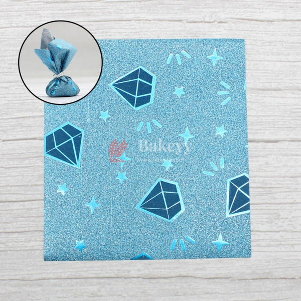 Glitter Matt Chocolate Wrappers | Blue Colour with Blue Dimond Design works - Bakeyy.com