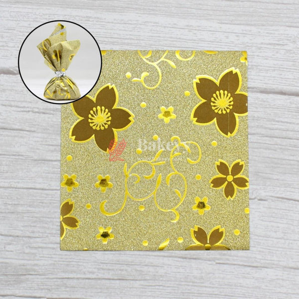 Glitter Matt Chocolate Wrappers | Gold Colour with Gold Flower Design works - Bakeyy.com