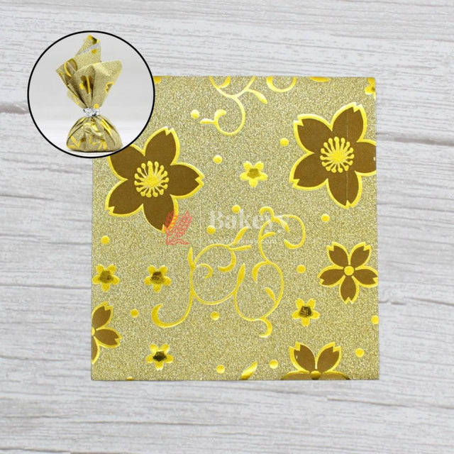 Glitter Matt Chocolate Wrappers | Gold Colour with Gold Flower Design works - Bakeyy.com - India - Glitter Matt Chocolate Wrappers | Gold Colour with Gold Flower Design works - Default Title