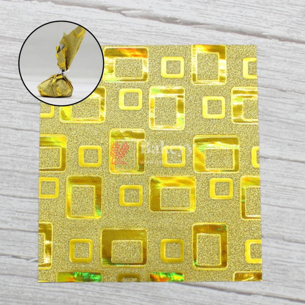 Glitter Matt Chocolate Wrappers | Gold Colour with Gold Square Design works - Bakeyy.com