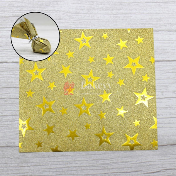 Glitter Matt Chocolate Wrappers | Gold Colour with Gold Star Design works - Bakeyy.com