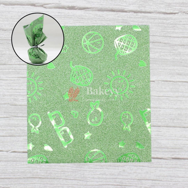 Glitter Matt Chocolate Wrappers | Green Colour with Green Cartoon Design works - Bakeyy.com