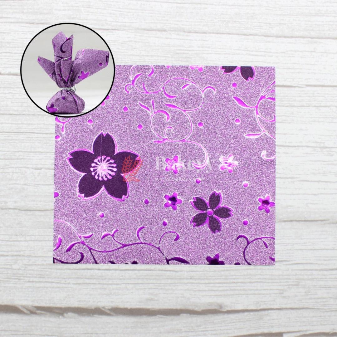 Glitter Matt Chocolate Wrappers | Purple Colour with Purple Flower Design works - Bakeyy.com - India - Glitter Matt Chocolate Wrappers | Purple Colour with Purple Flower Design works - Default Title